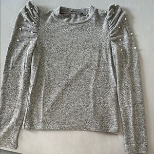 Zara Silver Puff Sleeve Embellished Sweatshirt